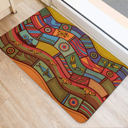Australia Aboriginal Inspired Door Mat - Animals Aboriginal Dot Artwork Australia Aboriginal Inspired Door Mat - Animals Aboriginal Dot Artwork