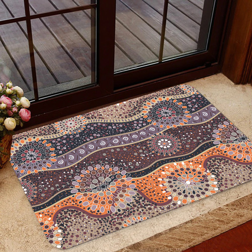 Australia Aboriginal Inspired Door Mat - Aboriginal Dot Orange And Purple Dreams
