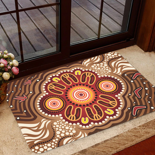 Australia Aboriginal Inspired Door Mat - Brown Boomerang Aboriginal Dot Artwork Australia Aboriginal Inspired Door Mat - Brown Boomerang Aboriginal Dot Artwork