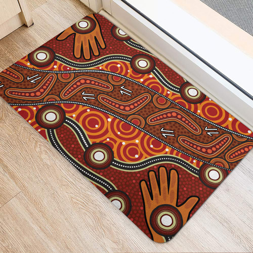 Australia Aboriginal Inspired Door Mat - Australian Aboriginal Art Dot Art Orange Australia Aboriginal Inspired Door Mat - Australian Aboriginal Art Dot Art Orange