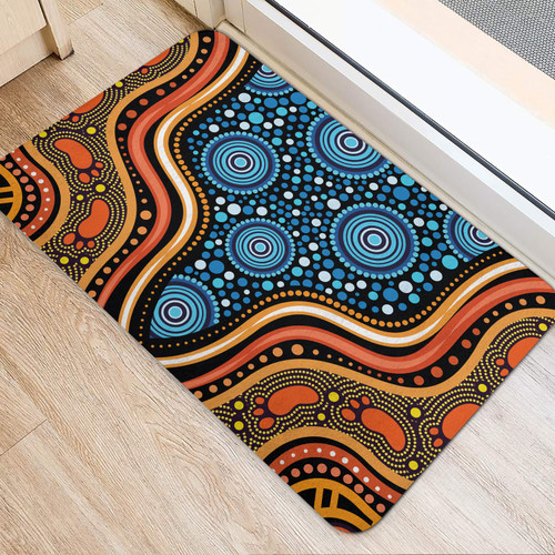 Australia Aboriginal Inspired Door Mat - Blue Aboriginal Style Of Dot Painting