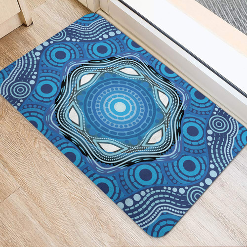 Australia Aboriginal Inspired Door Mat - Aboriginal Dot Design Blue Vector Painting