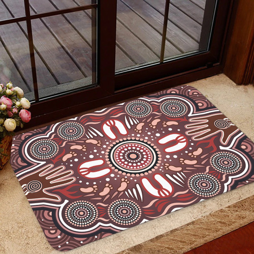 Australia Aboriginal Inspired Door Mat - Dot Aboriginal Style Of Painting With Hands Australia Aboriginal Inspired Door Mat - Dot Aboriginal Style Of Painting With Hands