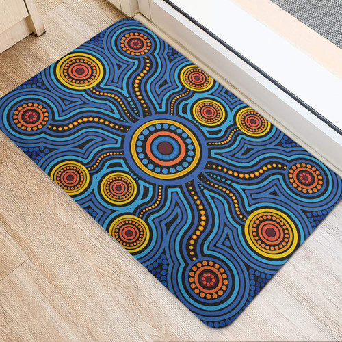 Australia Aboriginal Inspired Door Mat - Blue Aboriginal Connection Artwork Australia Aboriginal Inspired Door Mat - Blue Aboriginal Connection Artwork
