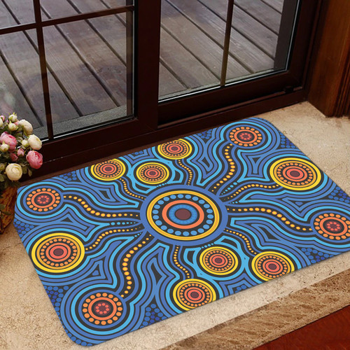 Australia Aboriginal Inspired Door Mat - Blue Aboriginal Connection Artwork Australia Aboriginal Inspired Door Mat - Blue Aboriginal Connection Artwork