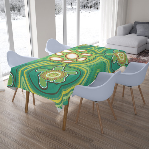 Australia Aboriginal Inspired Tablecloth - Aboriginal Dot Art Vector Painting With Turtle Australia Aboriginal Inspired Tablecloth - Aboriginal Dot Art Vector Painting With Turtle