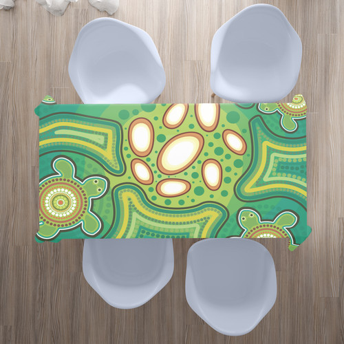 Australia Aboriginal Inspired Tablecloth - Aboriginal Dot Art Vector Painting With Turtle Australia Aboriginal Inspired Tablecloth - Aboriginal Dot Art Vector Painting With Turtle