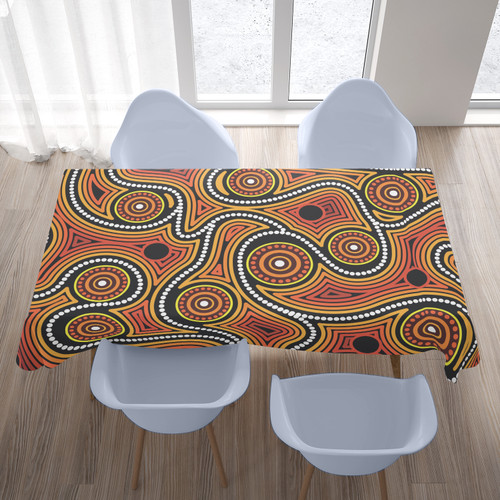 Australia Aboriginal Inspired Tablecloth - Orange Color Aboriginal Dot Artwork