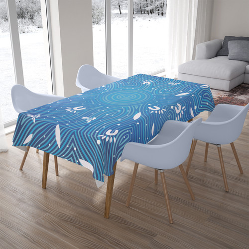 Australia Aboriginal Inspired Tablecloth - Aboriginal Art Dot Painting Pattern Blue Color