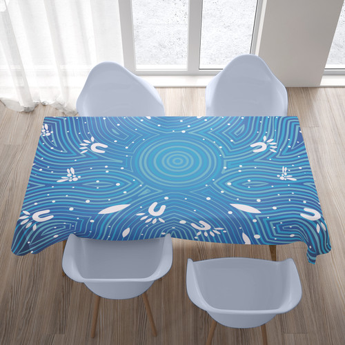 Australia Aboriginal Inspired Tablecloth - Aboriginal Art Dot Painting Pattern Blue Color