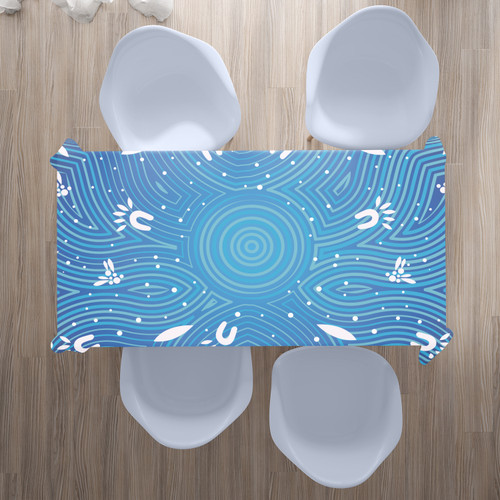 Australia Aboriginal Inspired Tablecloth - Aboriginal Art Dot Painting Pattern Blue Color