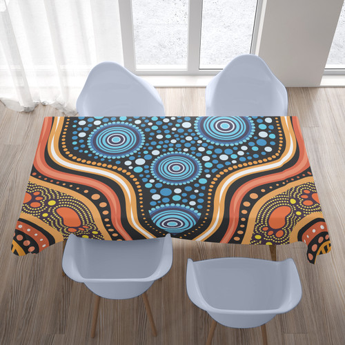 Australia Aboriginal Inspired Tablecloth - Blue Aboriginal Style Of Dot Painting