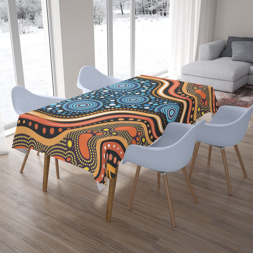 Australia Aboriginal Inspired Tablecloth - Blue Aboriginal Style Of Dot Painting