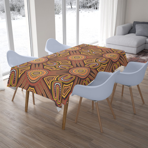 Australia Aboriginal Inspired Tablecloth - Brown Color Aboriginal Connection Style Of Dot Painting