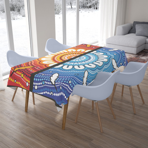 Australia Aboriginal Inspired Tablecloth - Blue And Orange Aboriginal Dot Art Vector Painting Australia Aboriginal Inspired Tablecloth - Blue And Orange Aboriginal Dot Art Vector Painting