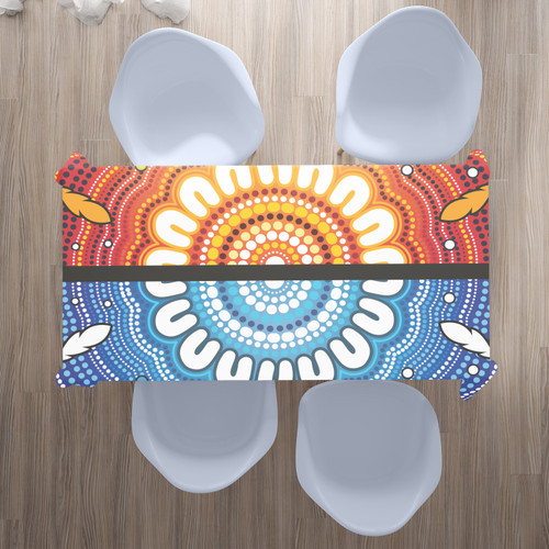 Australia Aboriginal Inspired Tablecloth - Blue And Orange Aboriginal Dot Art Vector Painting Australia Aboriginal Inspired Tablecloth - Blue And Orange Aboriginal Dot Art Vector Painting