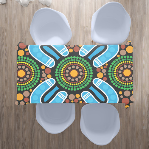 Australia Aboriginal Inspired Tablecloth - Green Aboriginal Connection Artwork