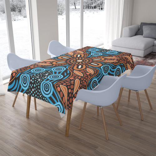 Australia Aboriginal Inspired Tablecloth - River And Land Aboriginal Art Painting Australia Aboriginal Inspired Tablecloth - River And Land Aboriginal Art Painting