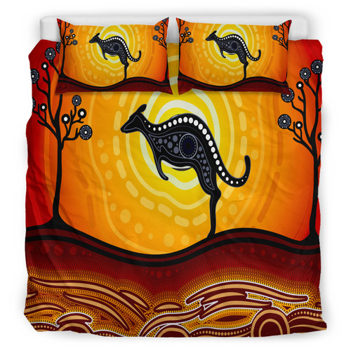 Australia Indigenous Bedding Set - Aboriginal inspired art dot painting with kangaroo Australia Indigenous Bedding Set - Aboriginal inspired art dot painting with kangaroo