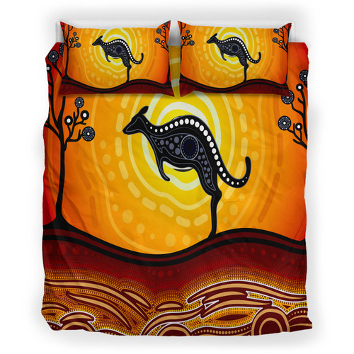 Australia Indigenous Bedding Set - Aboriginal inspired art dot painting with kangaroo Australia Indigenous Bedding Set - Aboriginal inspired art dot painting with kangaroo