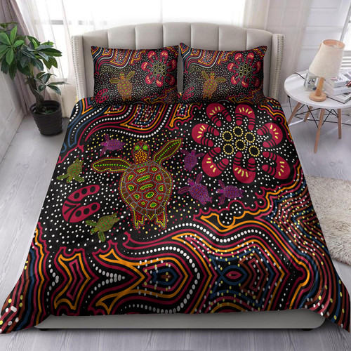 Australia Indigenous Bedding Set - Aboriginal inspired art turtles dreaming story backgroundAustralia Indigenous Bedding Set - Aboriginal inspired art turtles dreaming story background