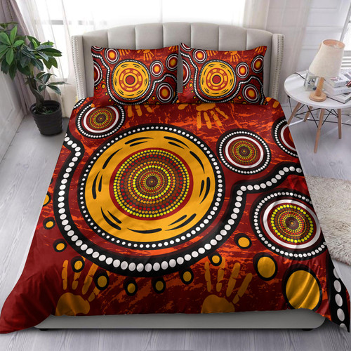 Australia Indigenous Bedding Set - Aboriginal inspired dot art conection concept with handprints