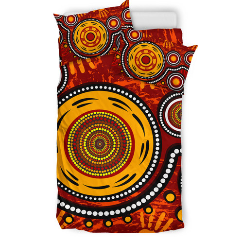 Australia Indigenous Bedding Set - Aboriginal inspired dot art conection concept with handprints