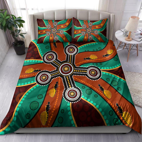 Australia Indigenous Bedding Set - Aboriginal inspired dot art depicting honey ants