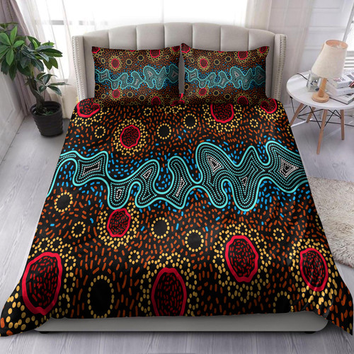 Australia Indigenous Bedding Set - Aboriginal inspired dot art painting River concept