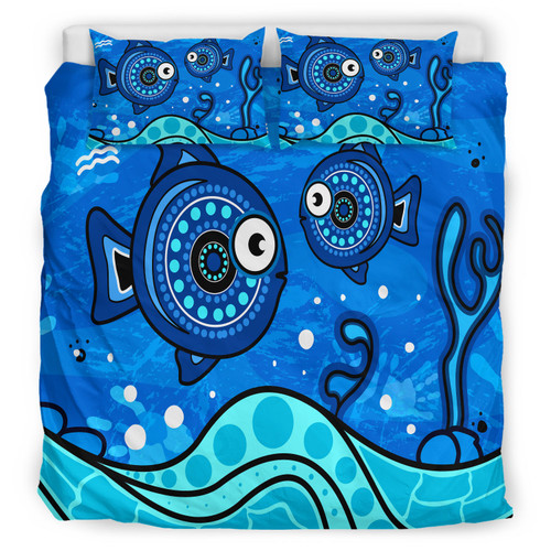 Australia Indigenous Bedding Set - Aboriginal inspired dot art painting with fish underwater concept Australia Indigenous Bedding Set - Aboriginal inspired dot art painting with fish underwater concept