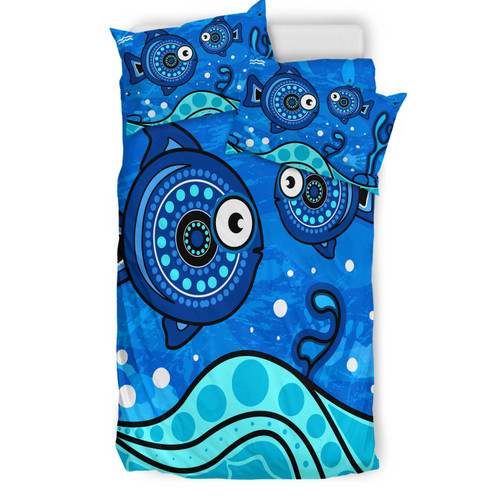 Australia Indigenous Bedding Set - Aboriginal inspired dot art painting with fish underwater concept Australia Indigenous Bedding Set - Aboriginal inspired dot art painting with fish underwater concept