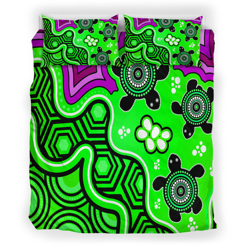 Australia Indigenous Bedding Set - Aboriginal inspired dot art painting with turtle Australia Indigenous Bedding Set - Aboriginal inspired dot art painting with turtle