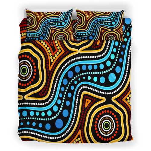 Australia Indigenous Bedding Set - Aboriginal inspired dot art river connection concept Australia Indigenous Bedding Set - Aboriginal inspired dot art river connection concept