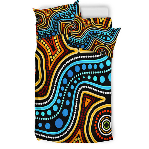 Australia Indigenous Bedding Set - Aboriginal inspired dot art river connection concept Australia Indigenous Bedding Set - Aboriginal inspired dot art river connection concept