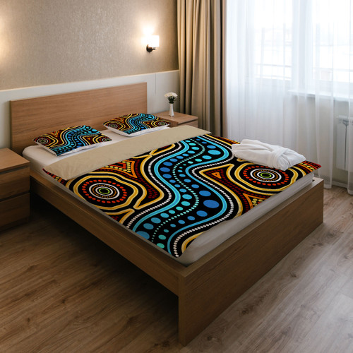 Australia Indigenous Bedding Set - Aboriginal inspired dot art river connection concept Australia Indigenous Bedding Set - Aboriginal inspired dot art river connection concept