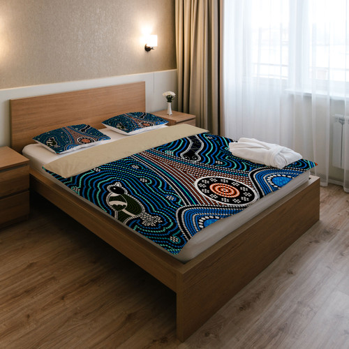 Australia Indigenous Bedding Set - Aboriginal inspired dot painting depicting Fierce Snake and Magpies Australia Indigenous Bedding Set - Aboriginal inspired dot painting depicting Fierce Snake and Magpies