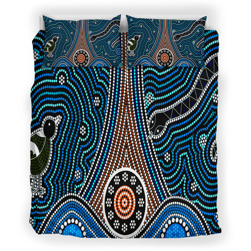 Australia Indigenous Bedding Set - Aboriginal inspired dot painting depicting Fierce Snake and Magpies Australia Indigenous Bedding Set - Aboriginal inspired dot painting depicting Fierce Snake and Magpies