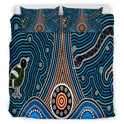Australia Indigenous Bedding Set - Aboriginal inspired dot painting depicting Fierce Snake and Magpies Australia Indigenous Bedding Set - Aboriginal inspired dot painting depicting Fierce Snake and Magpies