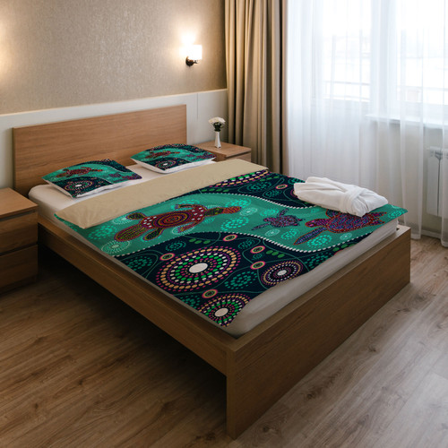 Australia Indigenous Bedding Set - Aboriginal Inspired Dreaming Turtles And Plapytus Dot Art Painting Australia Indigenous Bedding Set - Aboriginal Inspired Dreaming Turtles And Plapytus Dot Art Painting