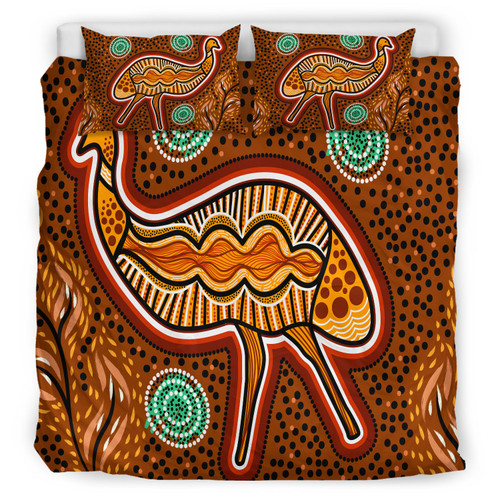 Australia Indigenous Bedding Set - Aboriginal Inspired Emu Art Illustration Australia Indigenous Bedding Set - Aboriginal Inspired Emu Art Illustration