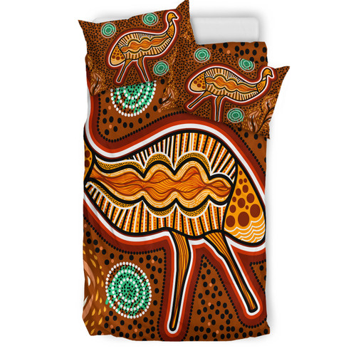 Australia Indigenous Bedding Set - Aboriginal Inspired Emu Art Illustration Australia Indigenous Bedding Set - Aboriginal Inspired Emu Art Illustration