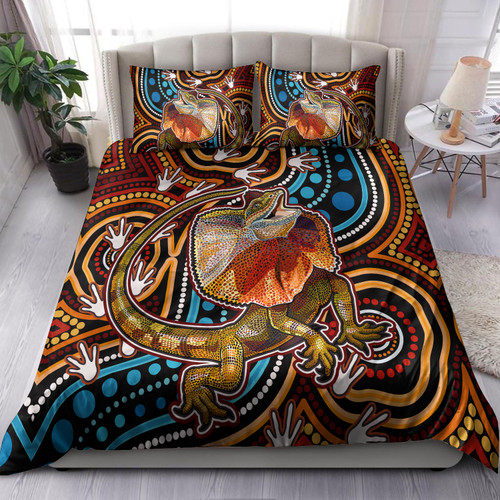 Australia Indigenous Bedding Set - Aboriginal Inspired frill necked lizard dreaming