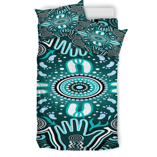 Australia Indigenous Bedding Set - Aboriginal Inspired Reunion Hands and Footprints