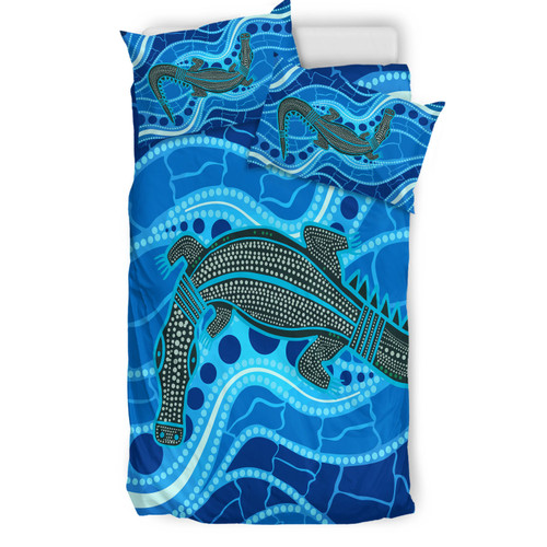 Australia Indigenous Bedding Set - Aboriginal Inspired River And Crocodile Australia Indigenous Bedding Set - Aboriginal Inspired River And Crocodile