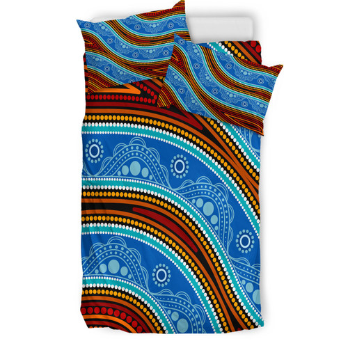 Australia Indigenous Bedding Set - Aboriginal Inspired River and land concept dot art painting Australia Indigenous Bedding Set - Aboriginal Inspired River and land concept dot art painting