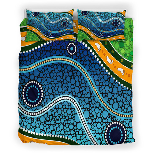 Australia Indigenous Bedding Set - Aboriginal Inspired style of background depicting nature Australia Indigenous Bedding Set - Aboriginal Inspired style of background depicting nature