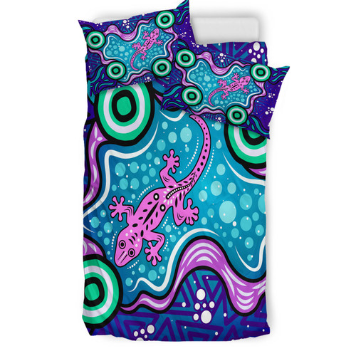 Australia Indigenous Bedding Set - Aboriginal Inspired style of background with lizard Australia Indigenous Bedding Set - Aboriginal Inspired style of background with lizard