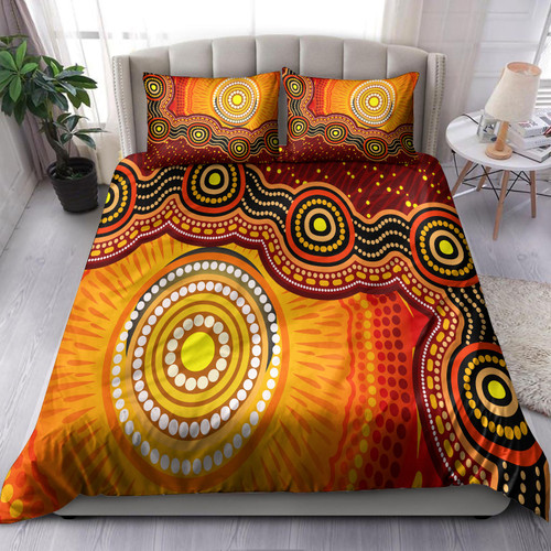 Australia Indigenous Bedding Set - Aboriginal Inspired style of Sun and Dot art background