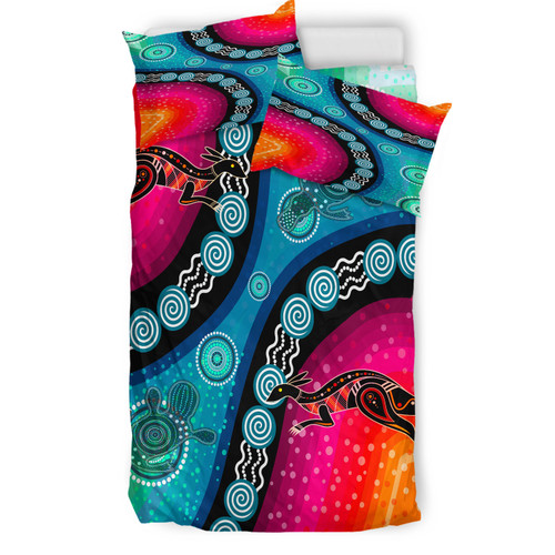 Australia Indigenous Bedding Set - Australia Aboriginal Wild inspired land and river style Dot painting art Australia Indigenous Bedding Set - Australia Aboriginal Wild inspired land and river style Dot painting art
