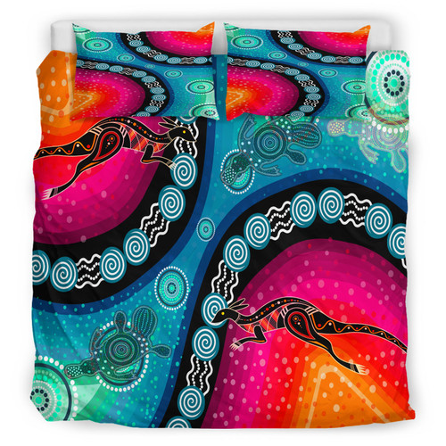 Australia Indigenous Bedding Set - Australia Aboriginal Wild inspired land and river style Dot painting art Australia Indigenous Bedding Set - Australia Aboriginal Wild inspired land and river style Dot painting art